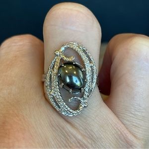 Sarah Coventry 1971 EBB TIDE Silver Tone Hematite Adjustable Ring Vintage